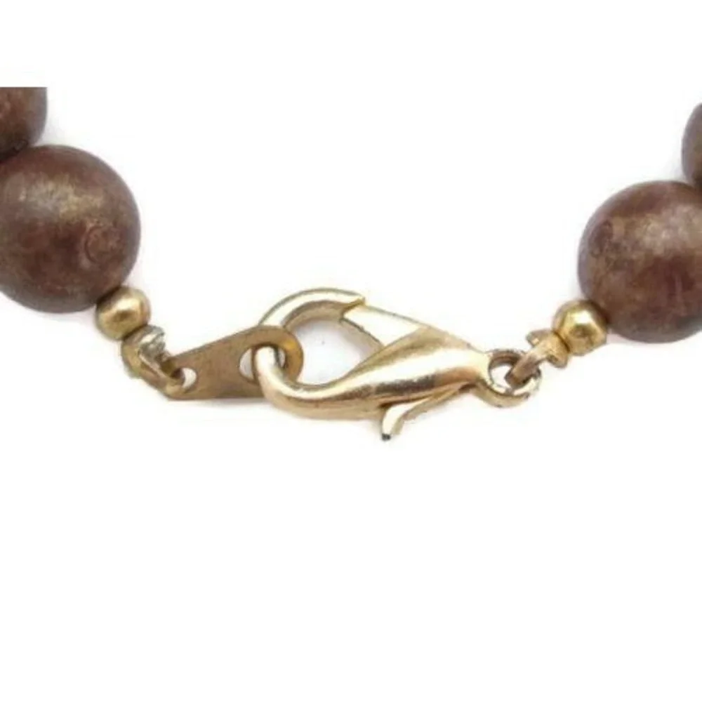 Vintage Brown, Cream White & Gold Tone‎ Acrylic Multi-Color Bead Necklace